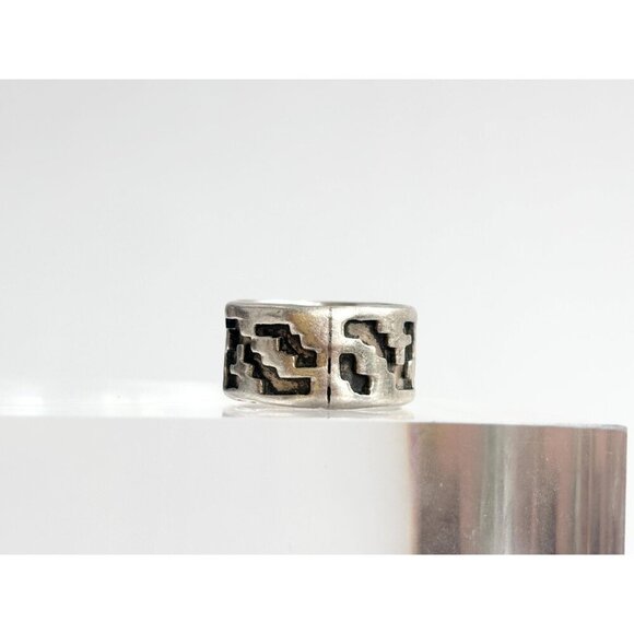 Zuni Pueblo Vintage Geometric Mexican Chunky Wide Sterling Silver Ring - sz 7 - Picture 5 of 10